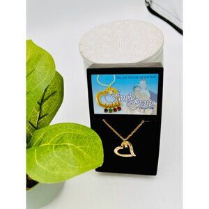 Gold-Plated Heart Pendant Necklace With White Sapphire Birthstone Charm By Famil